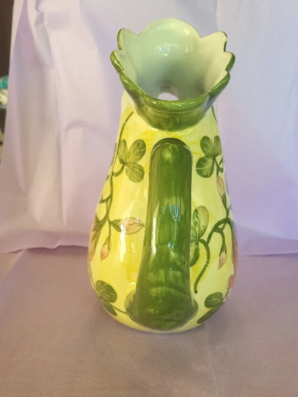 Andrea By Sadek Yellow & Green Hand-Painted Rooster Pitcher Vase